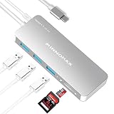 INNOMAX Premium Thunderbolt 3/USB-C Hub/3-Port USB 3.0 Convertor, SD+Micro SD/TF Card Reader for SDXC/SDHC/MMC/UHS-I Cards for MacBook Air 2018, MacBook Pro 2016-2018,XPS,Hp Spectre,Surface-Silver