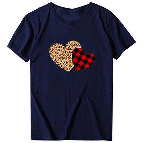 Lutos Short Sleeve Valentine’s Day Graphic Shirts for Women Buffalo Plaid Heart Print Holiday T Shirts Tops