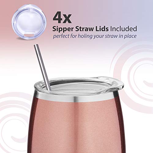 Albor Triple Insulated Wine Tumblers with Lids and Straws Rose Gold Wine Tumbler Set (12 Oz, 4 Pack)