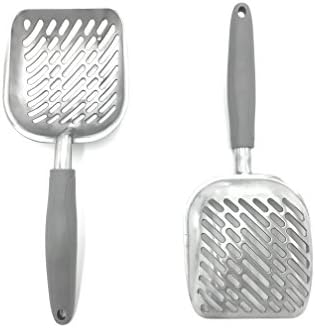 Metal Cat Litter Scoop,LLZ shop Portable Huge Aluminum Pet Kitty Sifter Deep Shovel with Flexible Long Handle(Grey)