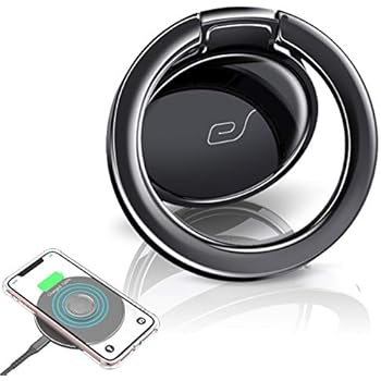 eSamcore Phone Ring Holder - Wireless Charger Friendly Ceramic Finger Ring Holder Kickstand [Anti-Scratch] [3mm Ultra-Thin] Compatible with All Wireless Charging Cell Phone [Black]