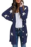 HAPCOPE Women's Star Print Long Sleeve V-Neck Open