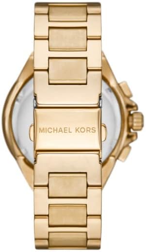 Relógio feminino michael kors camille, movimento cronógrafo, caixa de aço inoxidável dourado de 43 mm com pulseira de aço inoxidável, mk7270