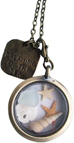 Ocean Lover's Locket in Bronze: Real Starfish, Sand Dollar, Seashells &amp; "Dreaming of the Sea" tag