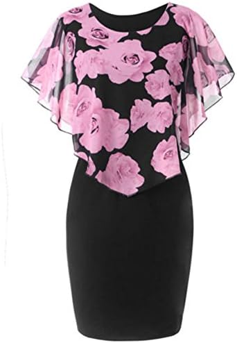 Tranyee Women's Plus Size Chiffon Floral Ruffle Dress Summer Cold Casual Pencil Hobble Dresses (Pink, XXXXXL)