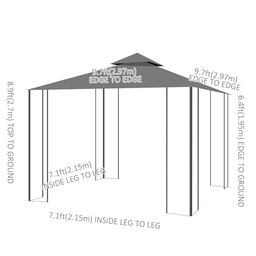 Outsunny 10'x10' Garden Gazebo Patio Canopy Portable Party Event Backyard w/Mosquito Netting Grey