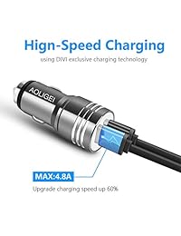 Cargador de coche USB de doble puerto, puertos de carga rápida de 4.8A, adaptador de cargador de coche rápido de 36W Metal de aluminio Compatible con el teléfono Xs X Max XR 8 7 Plus Galaxy S9 S8 S7 S7 Edge Nota 8 4 LG G6 (Plateado)