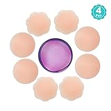 4 Pairs Reusable Women Pasties,Thin Nipple Covers Set Invisible Round/Petal Adhesive Silicone Covers(purple)