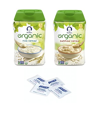 Gerber Baby Cereal Organic Pack- Organic Oatmeal Cereal and Organic Rice Cereal 8oz. with bonus of 4 Purell Hand Sanitizing Wipes