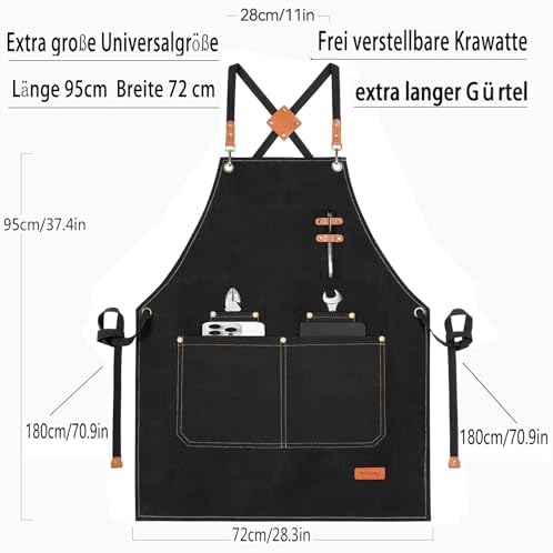 Grill Schürze für Männer Kochschürze herren, mit 4 Taschen Verstellbarem Nackenband Schürze, Ideal für Küche Grillen Geschenk für Männer