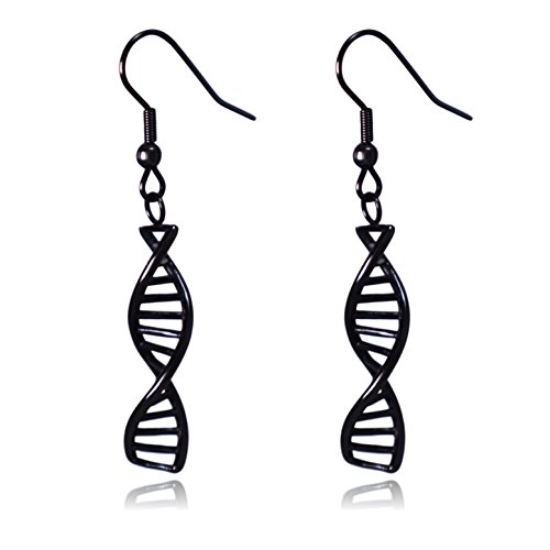 DNA Double Helix Science Stainless Steel Dangle Earrings (Black)