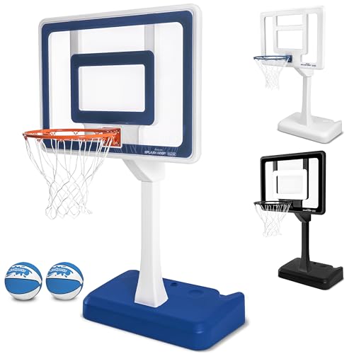 GoSports Splash Hoop Elite - Adjustable Height or Fixed Post - Pool Hoop Basketball Game with Water Weighted Base, Regulation Steel Rim and 2 Pool Basketballs