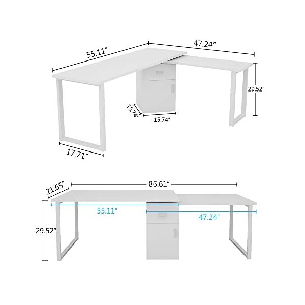 Tribesigns Rotating LShaped Computer Desk, 55" Modern Corner Computer Desk Large Study