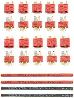 Ctinaw Hobby 10 Pairs T Connectors Plugs Anti Slip Anti Skid Deans Style Gold Plated Male and Female Connectors with heat shrinking tube For RC LiPo Battery(RC Helicopters, Drones, Cars, Boats)