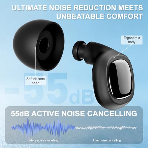 Ultra Soft Ear Plugs - 55dB (SNR) Noise Reduction Hearing Protection - Reusable Earplugs Flexible Comfortable Fit for Noise Sensitivity, Sleep, Work, Study, Airplane, Concerts & Festivals (Black)