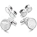 MOWOM White Silver Tone Rhodium Plated Mother of Pearl Abalone Shell Cufflinks Round Stud Set Tuxedo