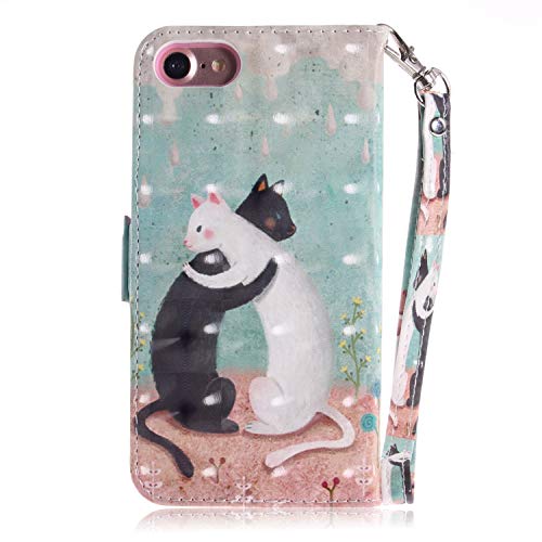 Leather Case for iPhone 7,Strap Wallet Case for iPhone 8,Herzzer Ultra Slim Kitten Couples 3D Pattern Magnetic PU Leather Stand Card Slot Cover with Soft Rubber - Thumbnail 3