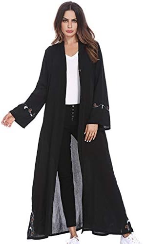 Women Muslim Islamic Middle East Solid Embroidered Long Sleeve Abaya Kaftan Arab Maxi Solid Robe Gowns Festival Dress