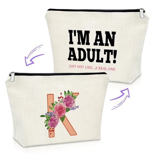 Photo 1 of 18th Birthday Gifts for Sister Letter K Gifts Makeup Bag Birthday Gifts for Eighteen Year Old Girl Initial A-Z Cosmetic Bag Birthday Gifts for 18 Year Old Female Turning 18 Gifts Travel Pouch