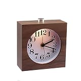 Best-mall Creative Classic Small Square Wood Silent Lazy Bedside Table Travel Alarm Clock With Nightlight (Black Walnut)
