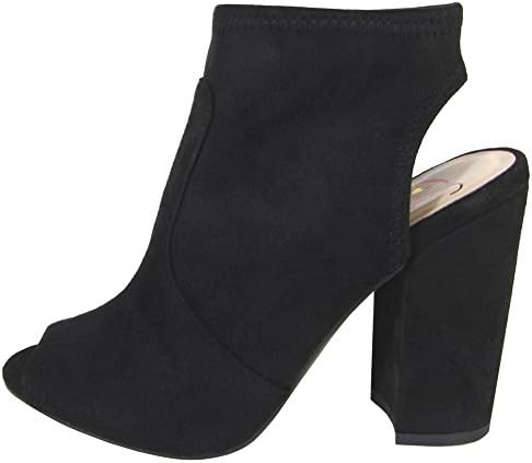 Delicious Women's Stretch Peep Toe Open Back Block Heel Sock Ankle Bootie,8.5 B(M) US,Black IMSU