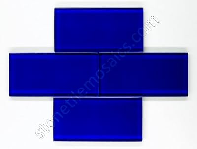 Premium Quality Cobalt Blue 3x6 Glass Subway Tile for Bathroom Walls, Kitchen Backsplashes By Vogue Tile