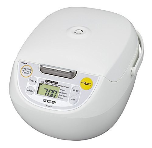 Tiger JBV-S18U Microcomputer Controlled 4 in 1 Rice Cooker, 10 Cups Un-Cooked, White