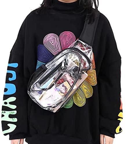 Clear Sling Bag Stadium Approved PVC Crossbody Shoulder Backpack Transparent Casual Chest Daypack for Women & Men Perfect for Hiking ,Stadium and Sport Event（Black）