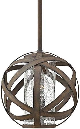 Hinkley Carson Small Globe Pendant Light - Open Air Collection, 1-Light, Clear Seedy Glass - Vintage Iron Finish