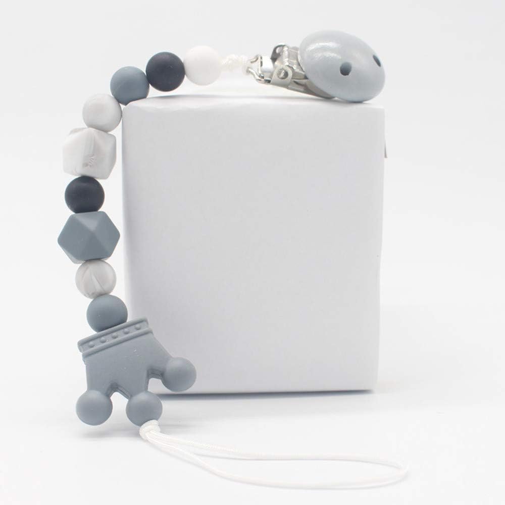 1 Pc Personalized Name Handmade Pacifier Clips Holder Chain Silicone Pacifier Chains Five Star Baby Teether Teething Chain (Grey)