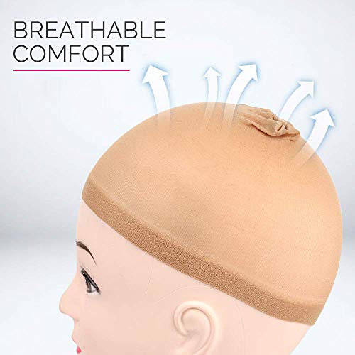4 Pack Nylon Wig Caps Brown Skin Tone Wig Cap for Women, Each Paper Board Contains 2 Wig Caps (Brown)