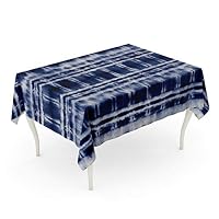 Tarolo Rectangle Tablecloth 60 x 102 Inch Navy Shibori Abstract Folk Dyed Blue Pattern Indigo Oriental Natural Brushed Table Cloth