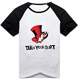 Poetic Walk Persona 5 Men's Joker Mask Cosplay Costume Tshirt Tee (Large, Black&White)