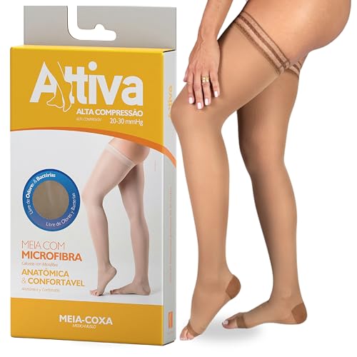 Meia de Compressão Feminina 7/8 Coxa ATTIVA 20-30 mmHg Ponteira Aberta | Indicada para varizes, trombose, edema e pós-cirúrgico. Compressão graduada alivia o peso e o cansaço nas pernas