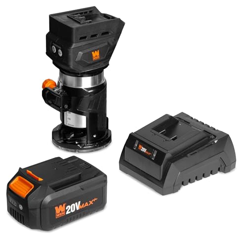 WEN 20V Max Cordless Brushless Compact Trim Router with Fixed Base, 4Ah Lithium…