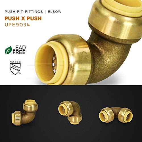 Pushlock UPE9034-5 90 Degree Elbow Pipe Fittings Push to Connect Pex Copper, CPVC, 3/4 Inch, Brass Pack of 5 - Thumbnail 5