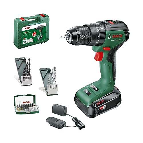 Bosch Akku Schlagbohrschrauber UniversalImpact 18V-60 (Bohren und Schrauben in Holz und Metall oder Schlagbohren in Mauerwerk; 42 Bohrer; 2,0Ah Akku; 