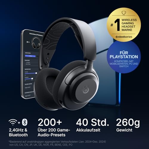 SteelSeries Arctis Nova 3P Wireless - PS5 Headset & PC Gaming Headset – App-Steuerung – 40 Std. Akku – Neodym-Magnet-Treiber – 2,4 GHz/Bluetooth – Abnehmbares Mikrofon – Für PS5, PC, Switch - Schwarz thumbnail 2