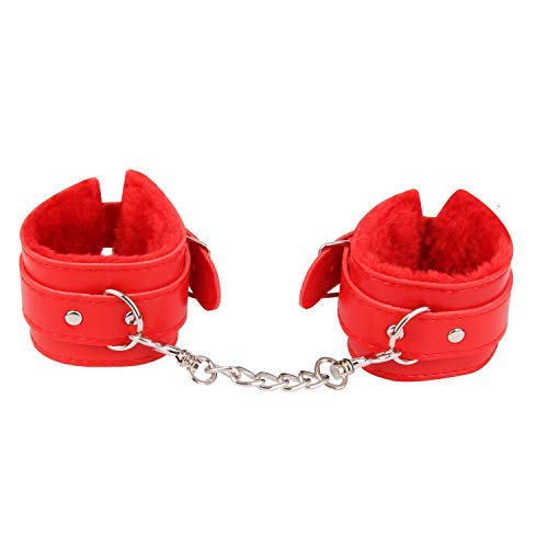 Durable Leather Adjustable Handcuff, Multifunctional Handcuff, Super Soft Fur Handcuff (red) - Thumbnail 4