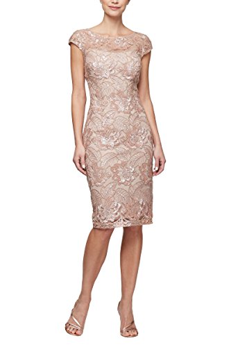 Alex Evenings Damen Kurzes, Knielang, U-Ausschnitt, klein und normal Kleid fr besondere Anlsse, Rose Gold, 46