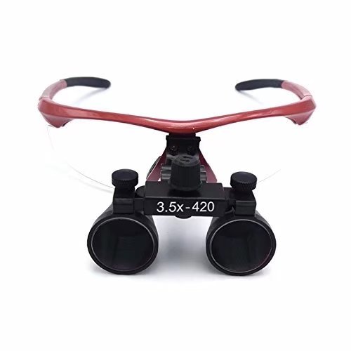 MKDental The Fashion 3.5X -420MM Surgical Binocular Loupes Glass Magnifier Medical Loupes With Antifog (Red)