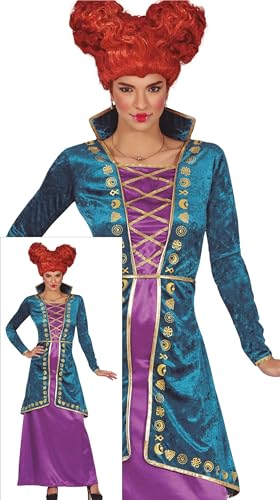 FIESTAS GUIRCA Disfraz de Hermana Bruja Mágica para Mujer - Vestido Morado y Turquesa - Disfraces de Halloween para Mujer Talla S
