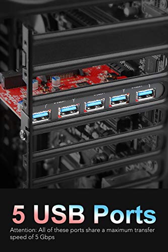 Inateck PCI-E to USB 3.0 (5 Ports) PCI Express Card and 15-Pin Power Connector, Red (KT5001)