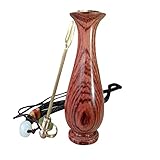 Snuff Bottle Vial Container Necklace with Spoon Chinese Collectible Carved Wooden Pendant Box with Small Funnel (Yellow)