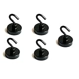NEO Magnetics Neodymium Magnetic Hooks Black, N50 Pack of 5, 1