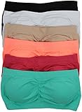 ToBeInStyle Women's Pack of 6 Stretchy Ruched Banduea Tube Bra Removable Padding ¡­