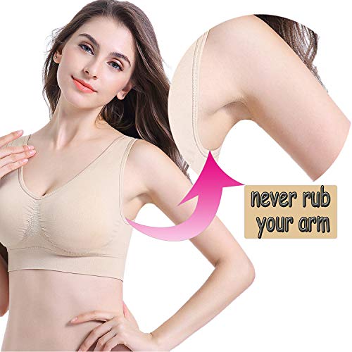 PRETTYWELL Sleep Bras for Women, Comfort Seamless Wireless Stretchy Sports Bra,3 Pack Yoga Bras, with Removable Pads (5XL, 3 Pack White) - Thumbnail 3