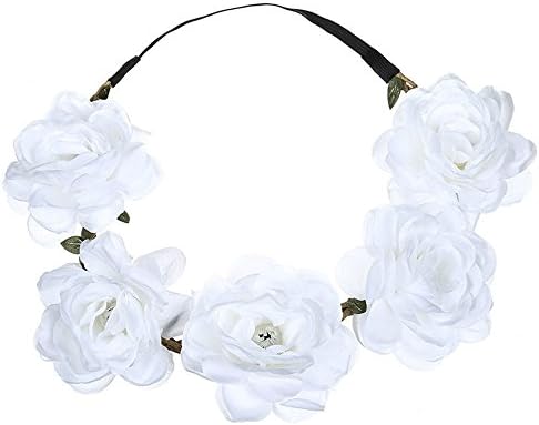LINSINCH Women Headband Floral Flower Festival Wedding Garland Elegant Hair Accessories Beach Party For Bride Bridesmaid White