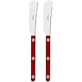 Sabre Paris - Set of 2 Spreader Knives 5.5 inches - Bistrot Collection - Perfect for Butter, Tapenades, Spreads - Stainless Steel & Nylon - Dishwasher Safe - Burgundy - Brilliant Finish