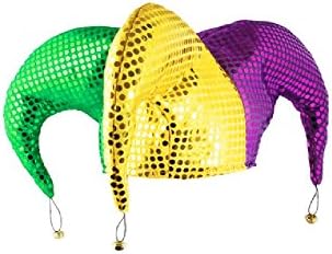 Crazy Hat Day Mardi Gras Jester Joker Hat Sequins with Hanging Bells